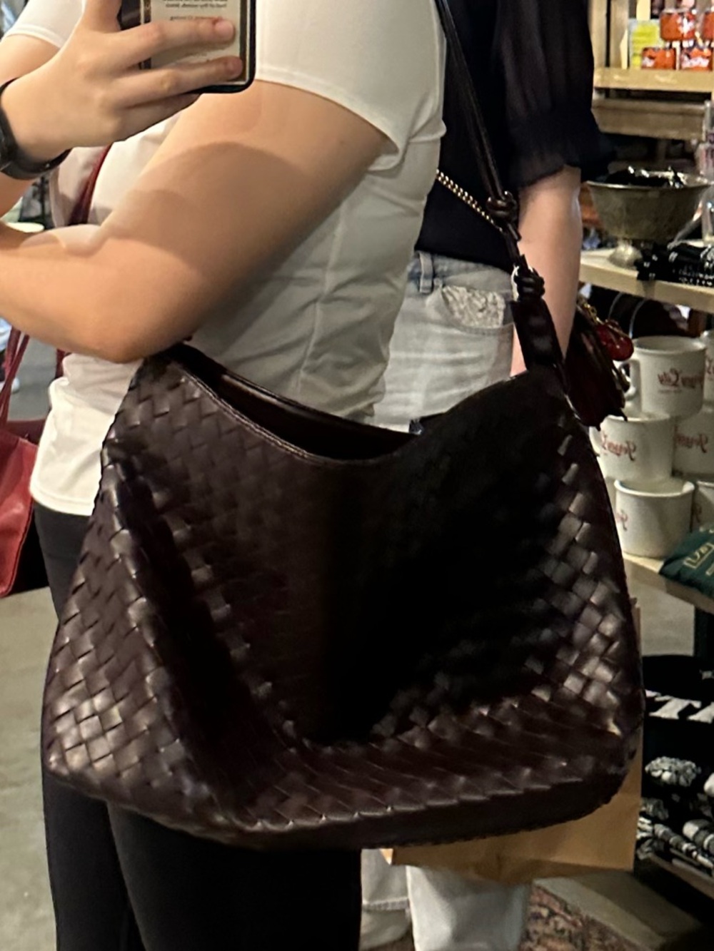 Woven Leather Hobo Bag - Dark Brown